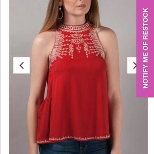 THML Ruby Tank Embroidered Keyhole M Red